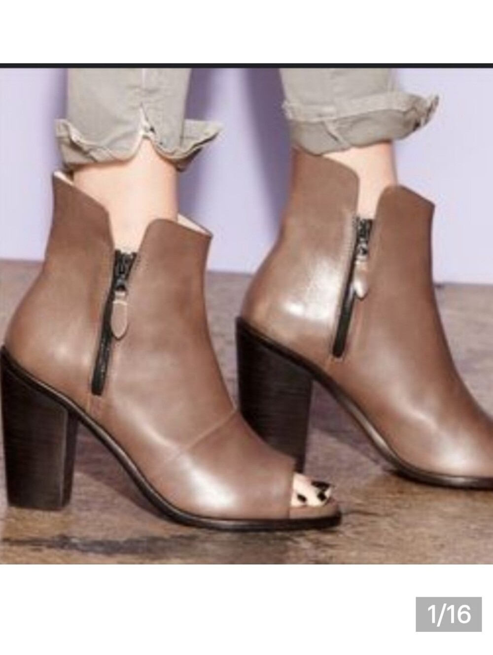 Rag & Bone Boots Women's Taupe Peep-Toe Ankle Booties  Side Zip 4" Heels Size 9